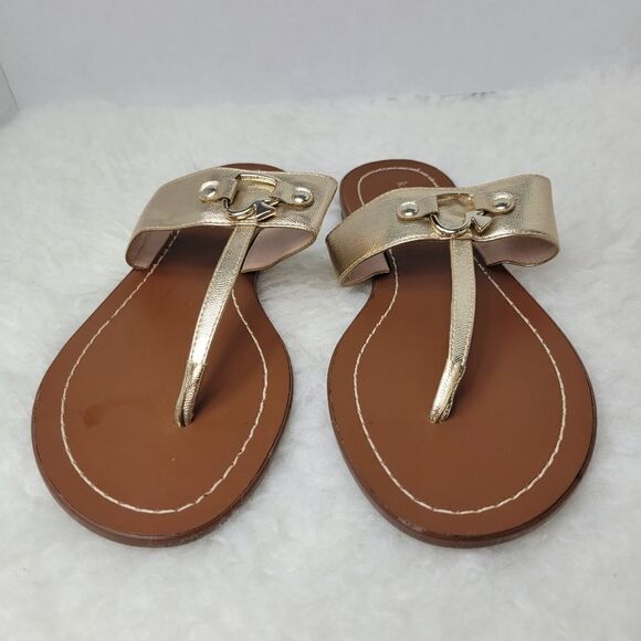 Kate Spade Cece Slide Gold Leather Thong Sandals Shoes Size 7.5 - Picture 2 of 9